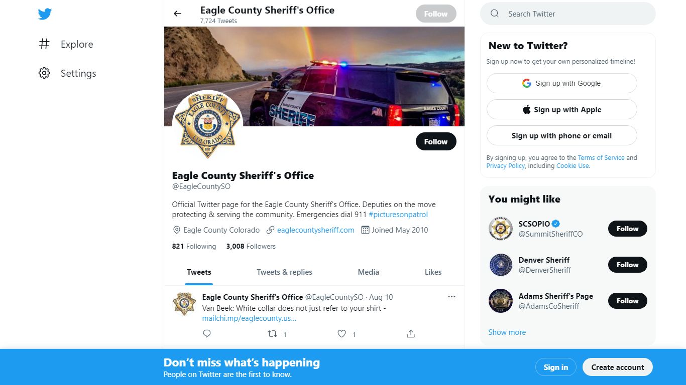 Eagle County Sheriff's Office (@EagleCountySO) / Twitter